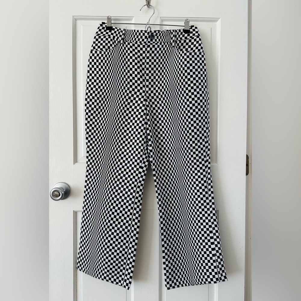 No. 6 Store NYC Checkerboard High Waist Crop Pants Black White Wide Leg Size M